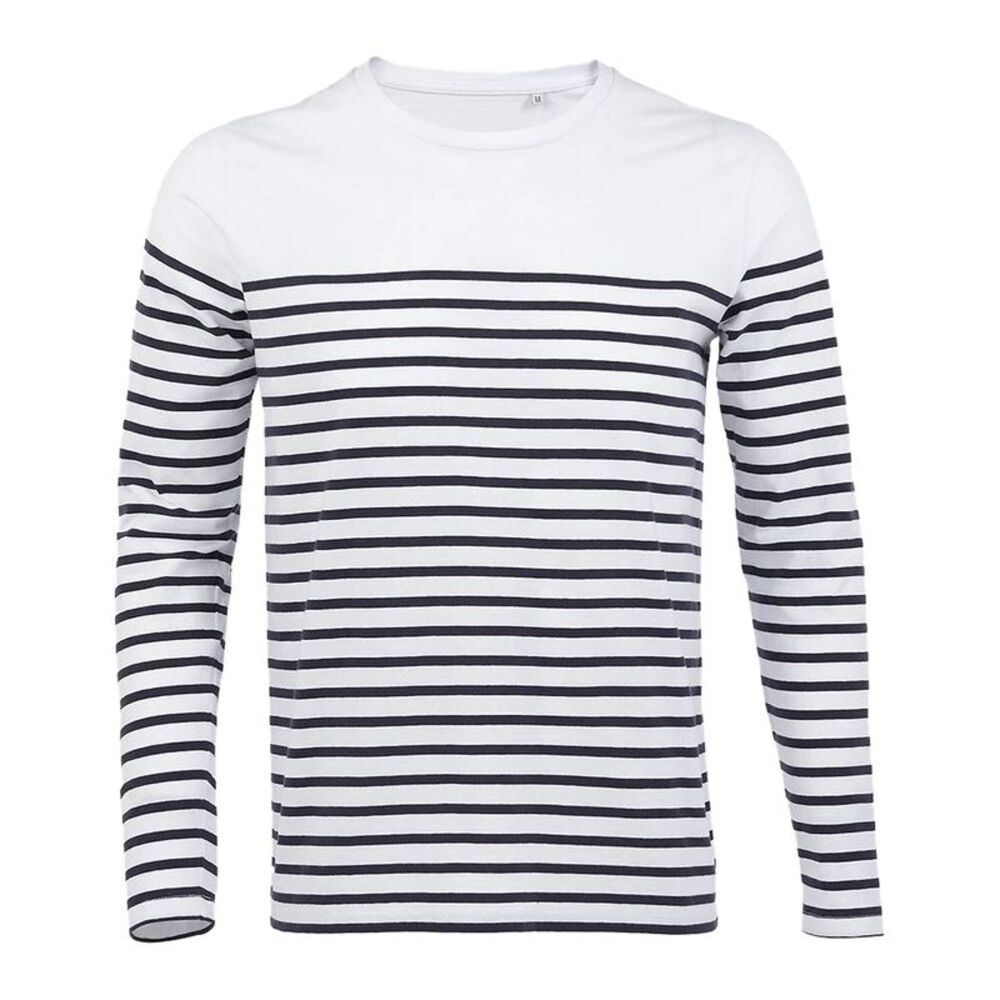 SOLS Mens Matelot Striped Long-Sleeved T-Shirt / White/Navy